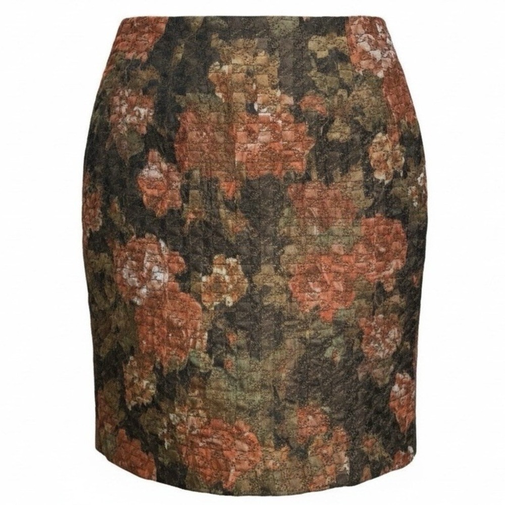 Kay Unger Floral Tapestry Pencil Skirt Women 8 Bronze Brocade Vintage 90s Fall